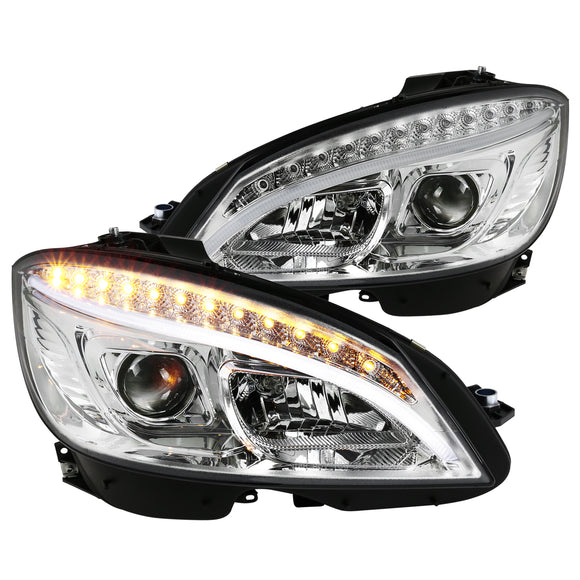 Coolstuffguru Compatible with Mercedes Benz W204 C-Class Replacement Strip LED Signal Lamp Projector Headlights