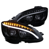 Coolstuffguru Compatible with Mercedes Benz W204 C Class LED Glossy Black Projector Headlights Headlamps Pair