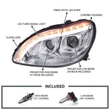 Coolstuffguru Compatible with Mercedes Benz W220 S-Class Chrome LED Strip Signal Projector Headlights