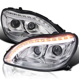 Coolstuffguru Compatible with Mercedes Benz W220 S-Class Chrome LED Strip Signal Projector Headlights