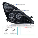 Coolstuffguru Compatible with Toyota Celica Dual Halo Led Glossy Black Projector Headlights