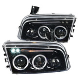 Coolstuffguru Compatible with Dodge Charger Dual Halo LED Projector Jet Black Headlights Head Lights Lamps