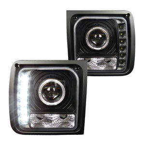 Coolstuffguru Black Projector Headlights W/ Led Compatible with Jeep Cherokee 1997-2001 L+R Pair Head Light Lamp Assembly