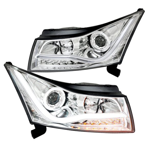 Coolstuffguru Led Light Strip Halo Chrome Housing Clear Lens Projector Headlights Compatible with Chevy Cruze 2011-2015 L+R Pair Head Light Lamp Assembly