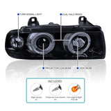 Coolstuffguru Compatible with BMW E36 3-Series 2/4Dr Glossy Black Dual Halo Projector Headlights Head Lamps