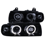 Coolstuffguru Compatible with BMW E36 3-Series 2/4Dr Glossy Black Dual Halo Projector Headlights Head Lamps