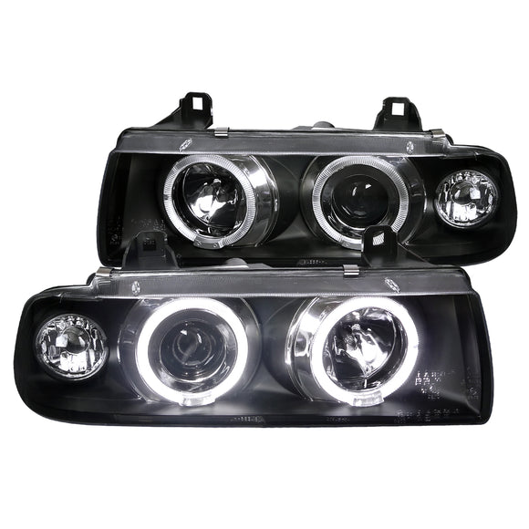 Coolstuffguru Compatible with BMW E36 318 325 328 2/4Dr Dual Halo Black Projector Head Lights Lamp