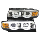 Coolstuffguru Compatible with BMW E38 7-Series 740i 740i Chrome Clear Dual Halo LED Projector Headlights