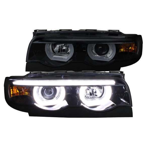 Coolstuffguru Compatible with BMW E38 7-Series 740/750iL Smoke Dual Halo LED Projector Headlights