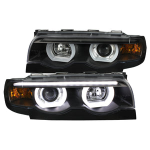 Coolstuffguru Compatible with BMW E38 7-Series 740i 740i Black Clear Dual Halo LED Projector Headlights