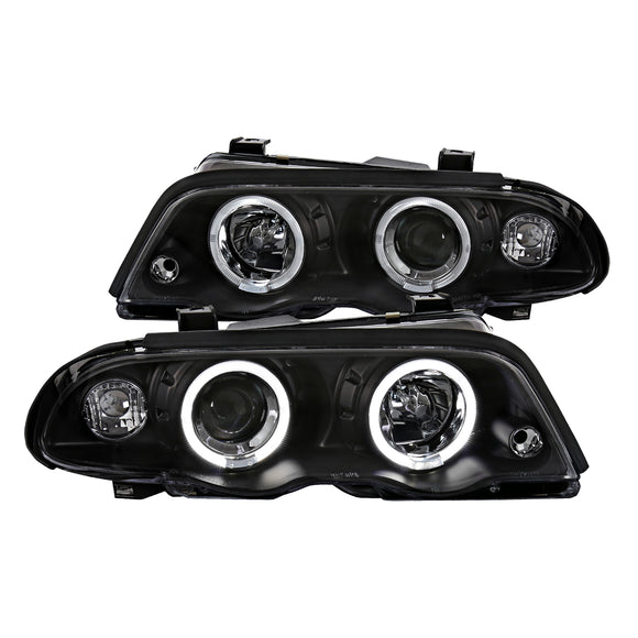 Coolstuffguru Compatible with BMW E46 3 Series 4Dr Black Halo Projector Headlights Driving Head Lamps Pair