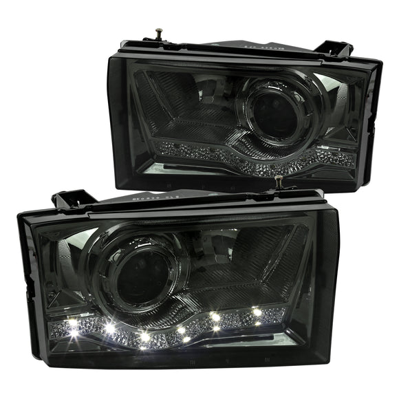 Coolstuffguru Compatible with Ford F250 F350 F450 F550 LED DRL Smoke Projector Headlights Pair