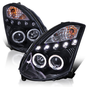 Coolstuffguru Compatible with Infiniti G35 2Dr Coupe Glossy Black Housing Smoked Lens Proj Headlights