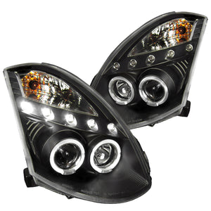 Coolstuffguru Compatible with Infiniti G35 Dual Halo Led 2Dr Coupe Black Projector Headlights