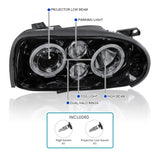 Coolstuffguru Compatible with Volkswagen Golf Single Beam Glossy Blk Housing Smk Lens Halo Led Proj Headlights