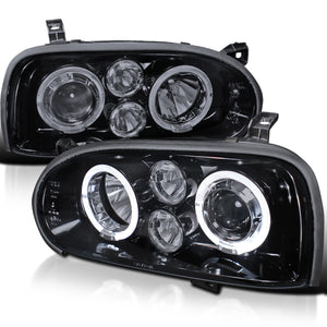 Coolstuffguru Compatible with Volkswagen Golf Single Beam Glossy Blk Housing Smk Lens Halo Led Proj Headlights