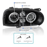 Coolstuffguru Compatible with Volkswagen Golf Mk3 Black Dual Halo Led Projector Head Lights