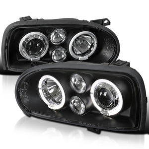 Coolstuffguru Compatible with Volkswagen Golf Mk3 Black Dual Halo Led Projector Head Lights