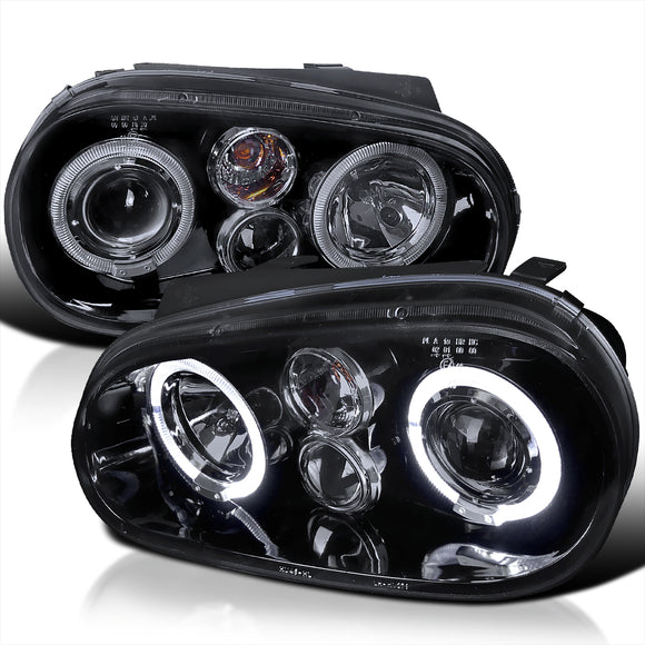 Coolstuffguru Compatible with Volkswagen Golf Dual Halo Glossy Black Projector Headlights