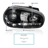 Coolstuffguru Compatible with Volkswagen Golf Mk4 Black R8 Led Turn Signal Lamp Projector Headlights