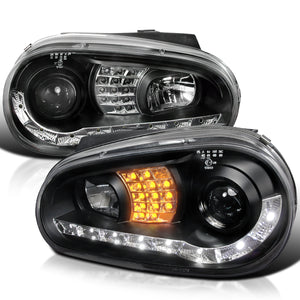 Coolstuffguru Compatible with Volkswagen Golf Mk4 Black R8 Led Turn Signal Lamp Projector Headlights