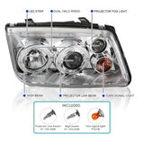 Coolstuffguru Compatible with Volkswagen Jetta Chrome Clear Halo Led Projector Head Lights W/Fog