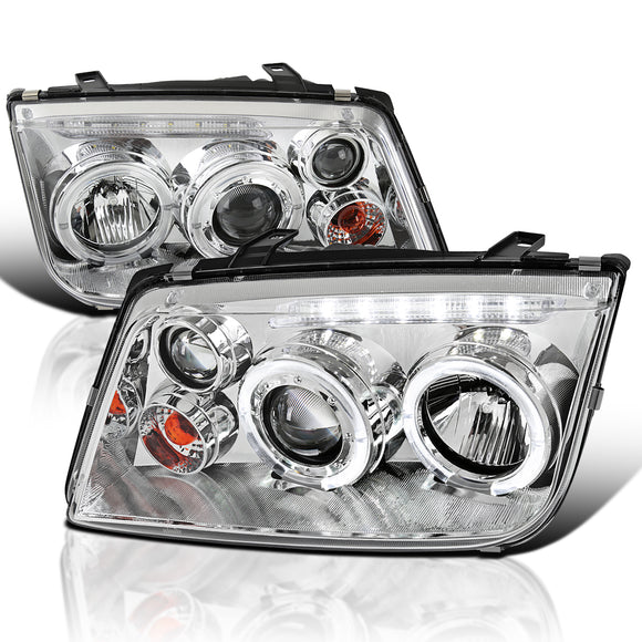 Coolstuffguru Compatible with Volkswagen Jetta Chrome Clear Halo Led Projector Head Lights W/Fog