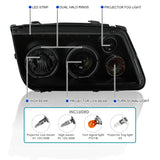 Coolstuffguru R8 Style Projector Head Lights+ Fog Lamps Glossy Black Compatible with Volkswagen Bora Jetta Mk4 1999-2005 L+R Pair Head Light Lamp Assembly