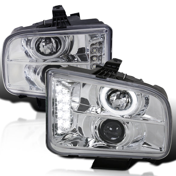 Coolstuffguru Compatible with Ford Mustang Chrome Clear Led Halo Projector Headlights