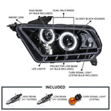 Coolstuffguru Compatible with Ford Mustang LED Twin Halo Glossy Black Projector Head Lights Lamps