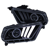 Coolstuffguru Compatible with Ford Mustang Glossy Black Smoke Projector Headlights+LED Bar Sequential