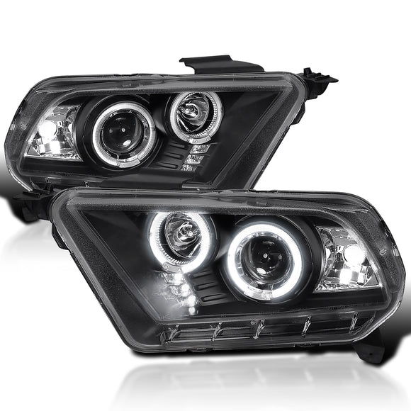 Coolstuffguru Compatible with Ford Mustang Black Led Dual Halo Projector Head Lights