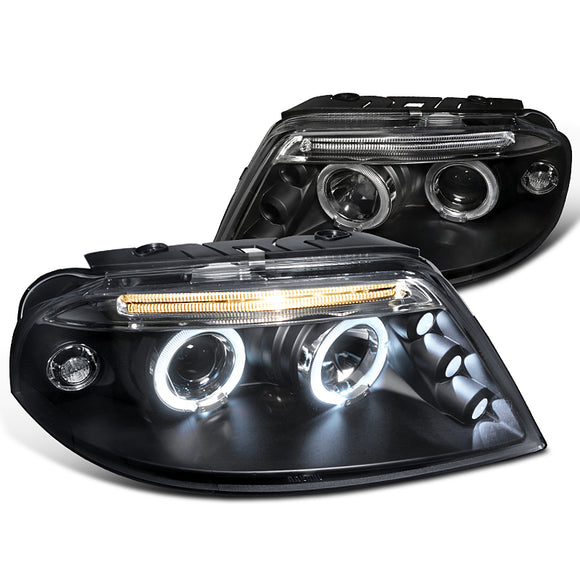 Coolstuffguru Compatible with Volkswagen Passat Black Dual Halo Led Projector Headlights