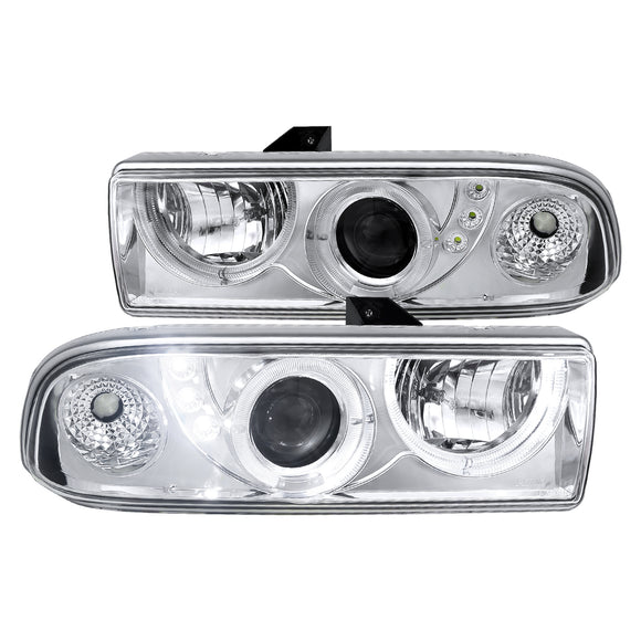 Coolstuffguru Compatible with Chevy S10 Blazer Pickup Chrome Halo SMD LED Projector Headlights