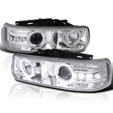 Coolstuffguru Compatible with Chevy Silverado Tahoe Suburban Chrome Halo LED Projector Headlights