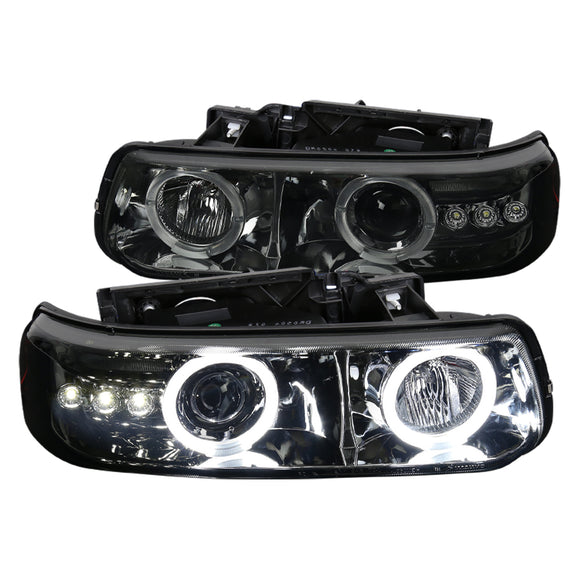 Coolstuffguru Compatible with Chevy Silverado Tahoe Suburban Smoke Halo LED Projector Headlights