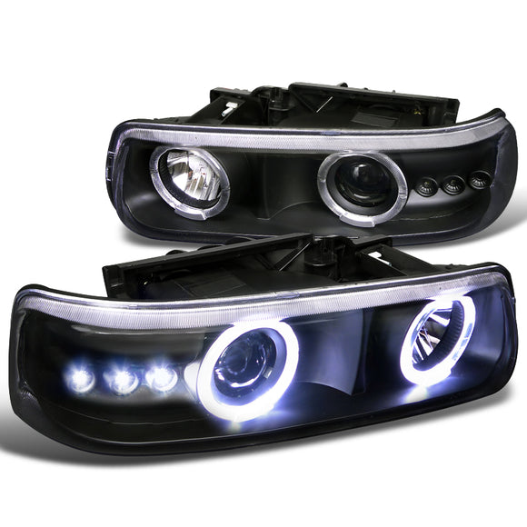 Coolstuffguru Compatible with Chevy Silverado Black Dual Halo Led Projector Headlights