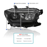 Coolstuffguru Black Projector Headlights Compatible with Toyota Tacoma WITHOUT Daytime Running Light 2016-2018 L+R Pair Head Light Lamp Assembly