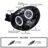 Coolstuffguru Compatible with Subaru Impreza Wrx Dual Halo Led Glossy Black Projector Headlights