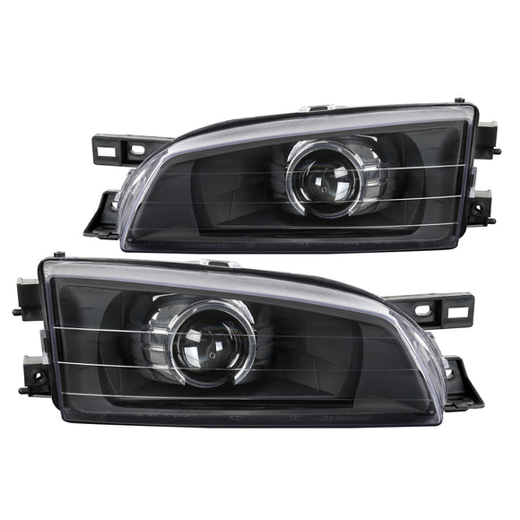 Coolstuffguru Compatible with Subaru Impreza Retro Compatible with Projector Headlights Black Head Lamps Pair