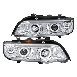 Coolstuffguru Compatible with BMW E53 X5 3.0i 4.4i Chrome Halo LED Projector Headlights Pair