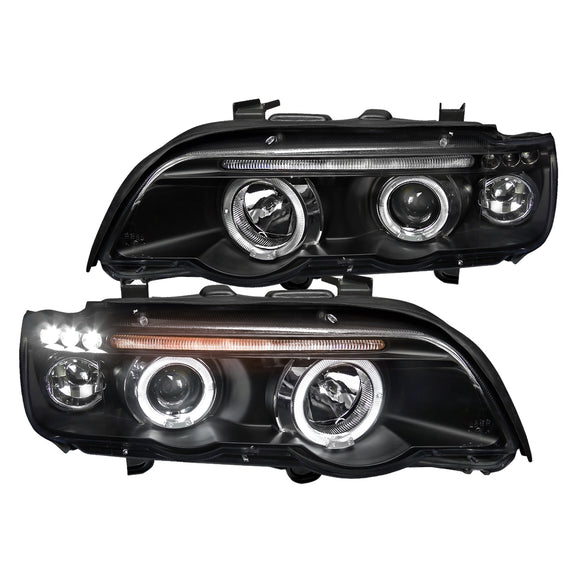 Coolstuffguru Compatible with BMW E53 X5 3.0i 4.4i Black Halo LED Projector Headlights Pair