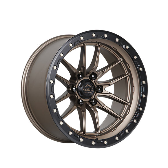1 X Lock Off Road Krawler 22X10 8X180 124.3 Hub 4.79 Offset Matte Bronze W Matte Black Ring Wheel Rim