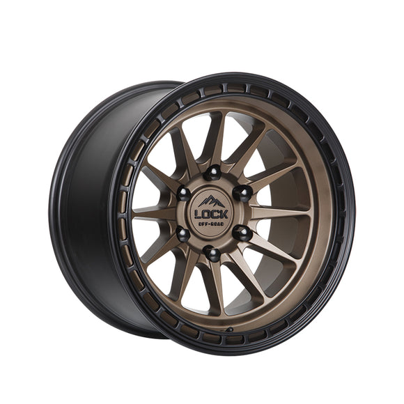 1 X Lock Off Road Baja 17X8 6X130 84.1 Hub 6 Offset Matte Desert Bronze W Matte Black Ring Wheel Rim