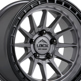 1 X Lock Off Road Baja 17X8 6X130 84.1 Hub 6 Offset Matte Grey W Matte Black Ring Wheel Rim