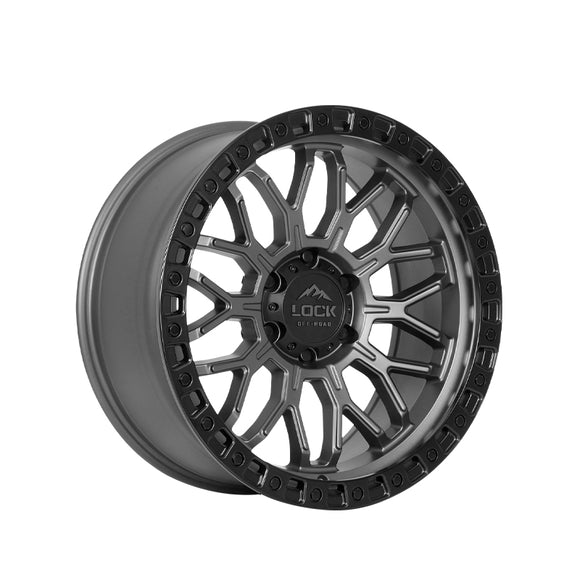 1 X Lock Off Road Combat 20X10 6X135 87.1 Hub 4.79 Offset Matte Grey W Matte Black Ring Wheel Rim