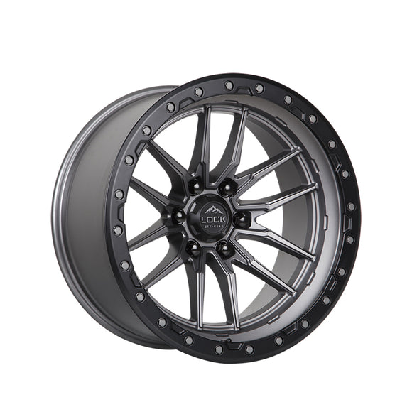 1 X Lock Off Road Krawler 22x10 6x135 87.1 Hub 4.79 Offset Matte Grey W Matte Black Ring Wheel Rim