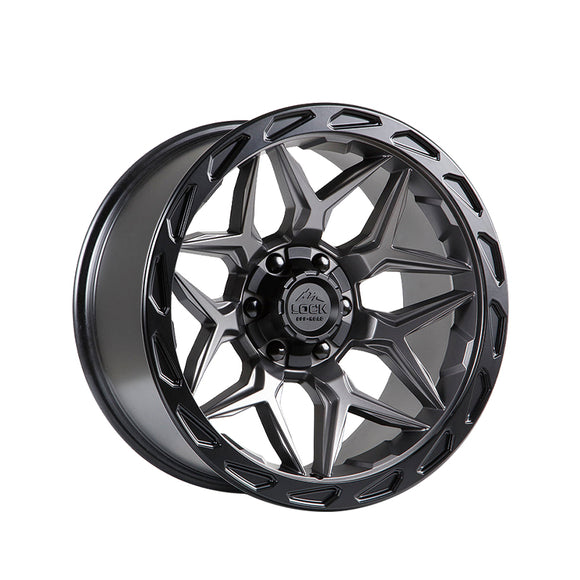 1 X Lock Off Road Matrix 22x10 6x135/6x139.7 106.2 Hub 4.79 Offset Matte Grey W Matte Black Ring Wheel Rim