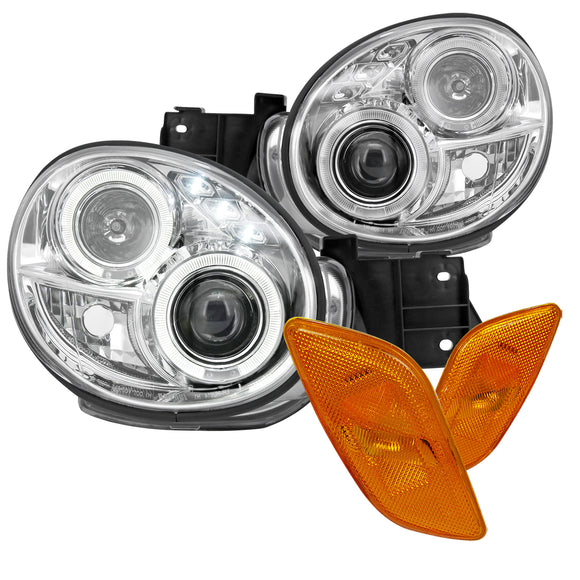 Coolstuffguru Compatible with Subaru Impreza WRX Chrome Halo LED Projector Headlights+Amber Side Markers