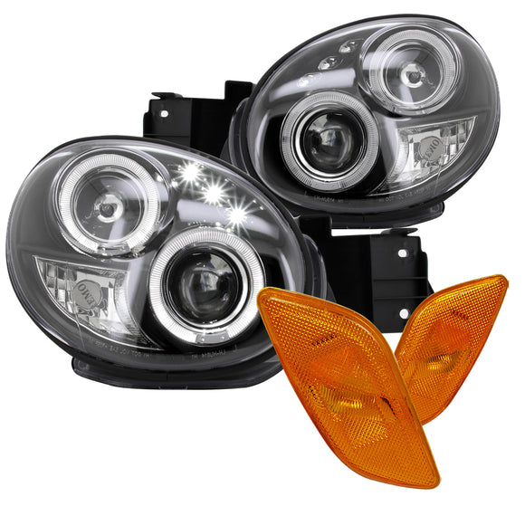 Coolstuffguru Compatible with Subaru Impreza WRX Black Halo LED Projector Headlights+Amber Side Markers